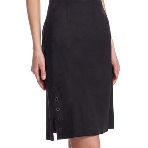 $1290 Sz 4 Akris Punto Black Suede Leather Eyelet Pencil Skirt